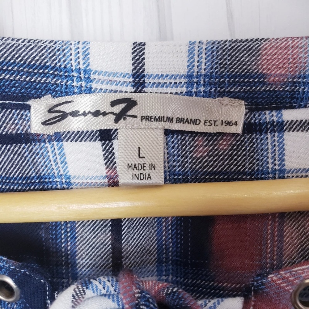 Seven7 Women's Large Plaid Tie-Dye Tie Front Pullover Top - Picture 5 of 15